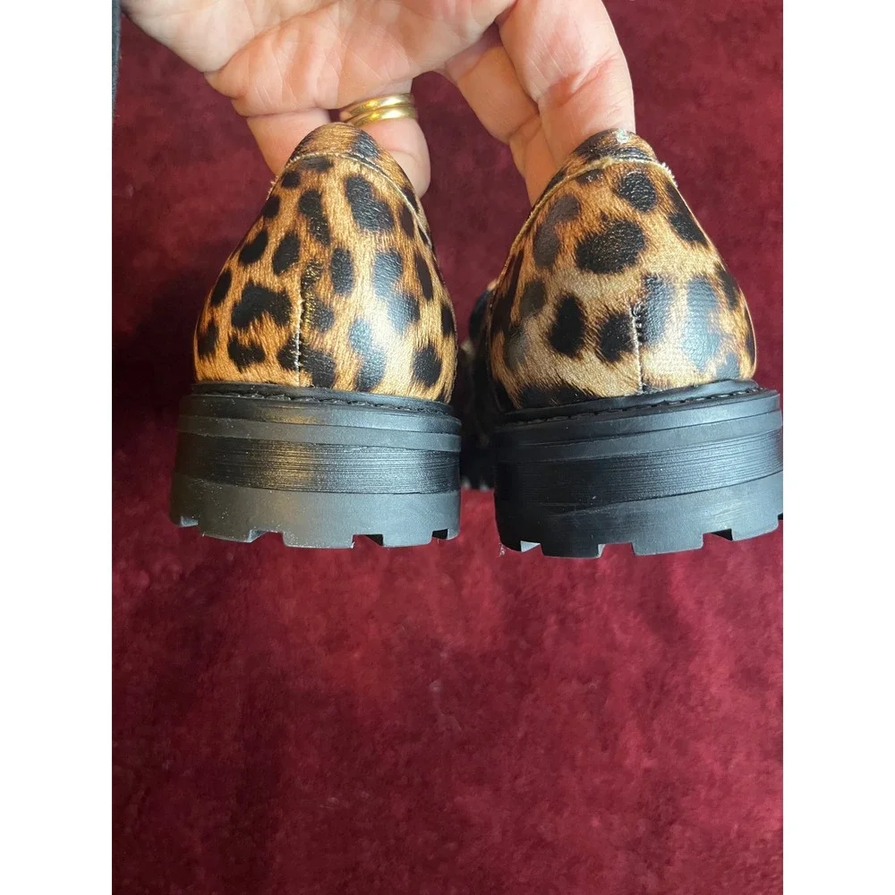 Guess‎ Leopard Print Chain Charm Lug Sole Loafers Womens 6.5M Brown Black